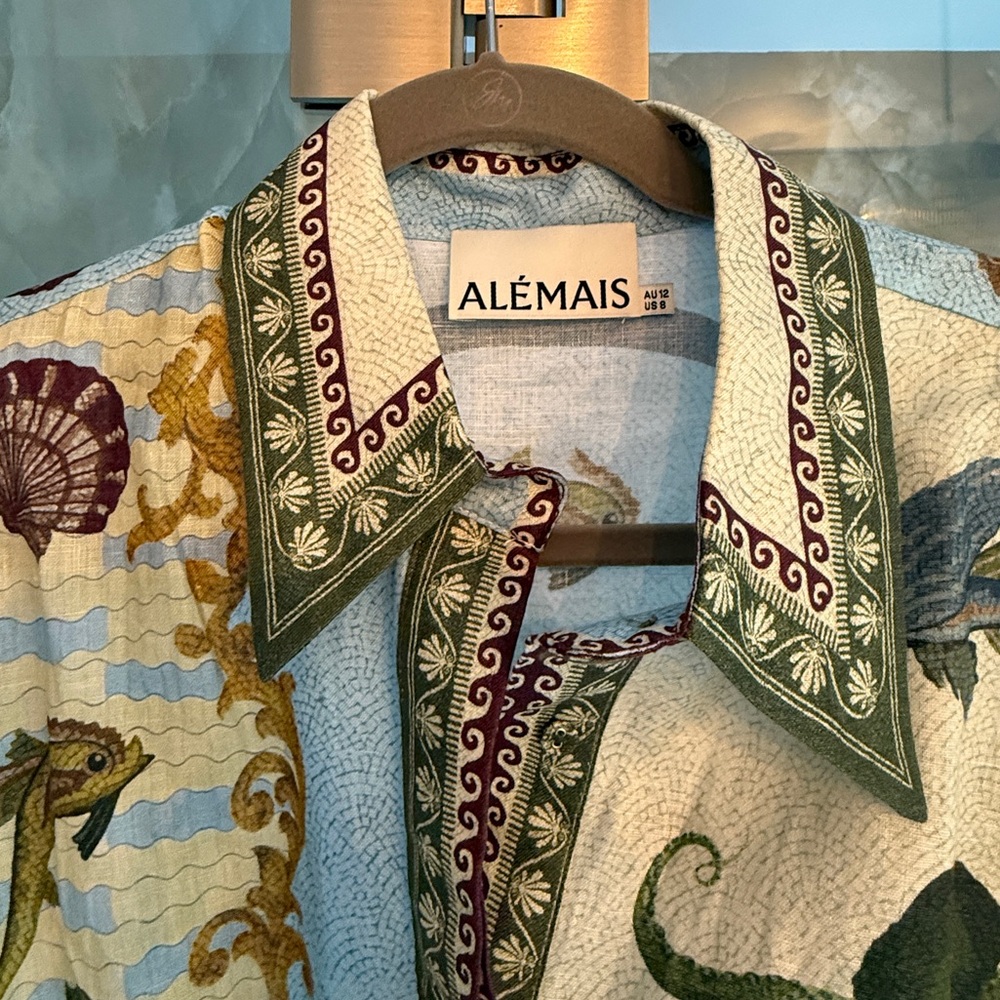 Alemais Dresses | Alemais Bath House Dress Green and Cream Seaside Ocean Dress - Picture 6 of 7